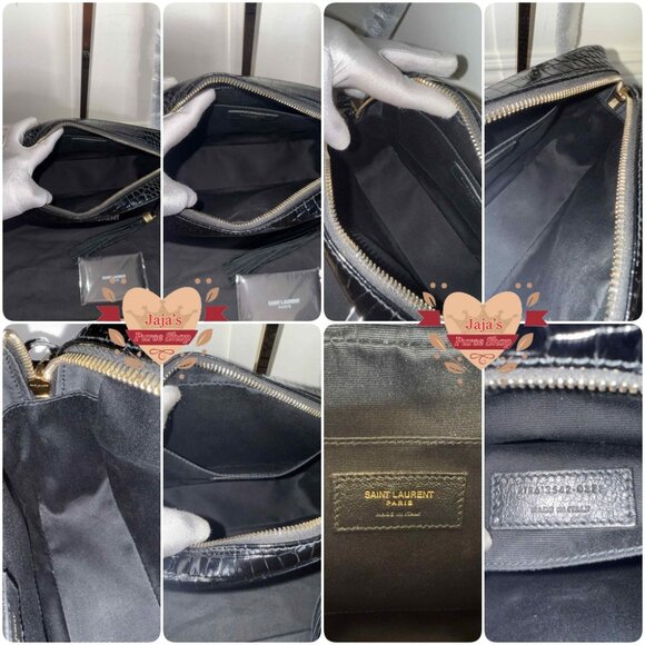 Saint Laurent Black Croc Embossed Matelassé Lou Camera Bag ❤️Saint Laurent Patent Crocodile Embossed Camera Bag❤️